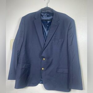 Lauren Ralph Lauren Gold Button Navy Blue  sports Wool Blazer Jacket 48R